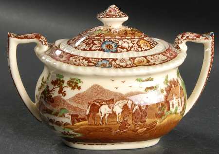Native Brown Multicolor (Multicolor Border) Sugar Bowl & Lid