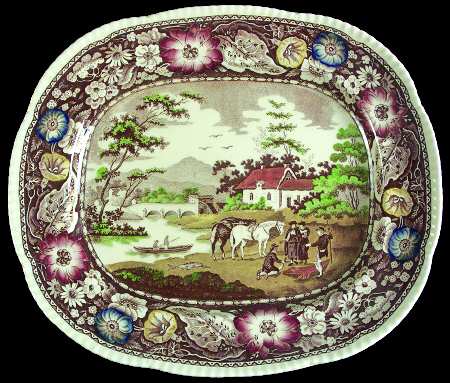 Native Brown Multicolor (Multicolor Border) 15" Oval Serving Platter