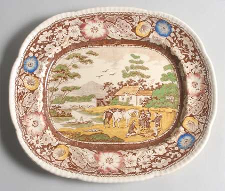 Native Brown Multicolor (Multicolor Border) 13" Oval Serving Platter