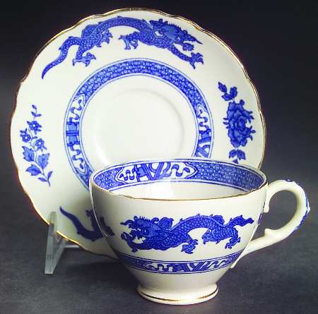 Dragon (Gold Trim) Footed Cup & Saucer Set