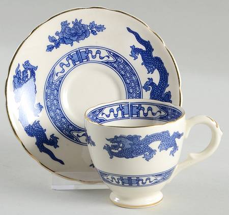 Dragon (Gold Trim) Footed Demitasse Cup & Saucer Set