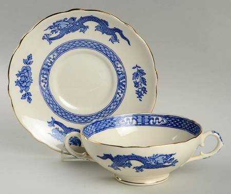 Dragon (Gold Trim) Footed Cream Soup Bowl & Saucer Set