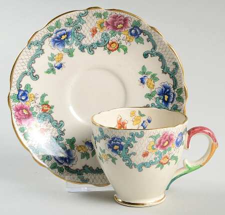 Victoria (Scalloped, Gold Trim) Footed Demitasse Cup & Saucer Set