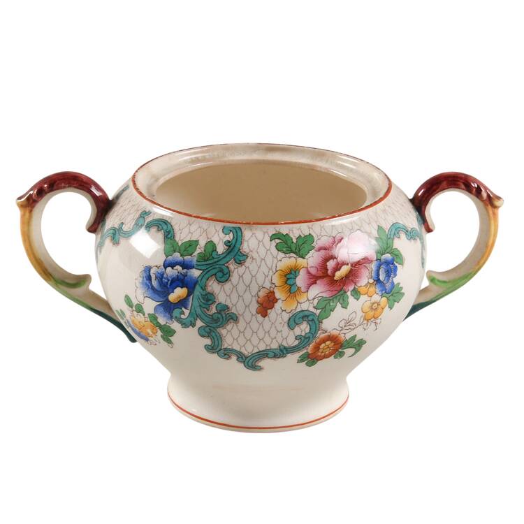 Victoria (Scalloped, Red Trim) Sugar Bowl No Lid