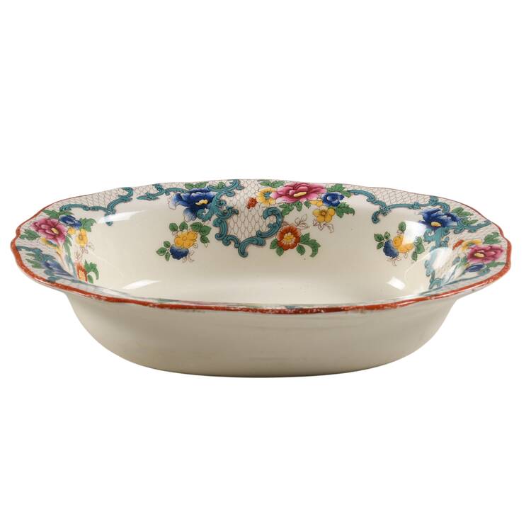 Victoria (Scalloped, Red Trim) 9" Oval Vegetable Bowl