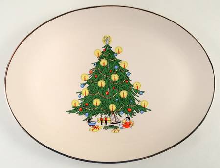 Christmas (Platinum Trim) 14" Oval Serving Platter