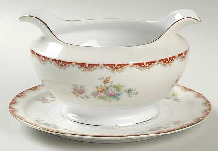 Rutland (Smooth Verge, Japan) Gravy Boat with Attached Underplate