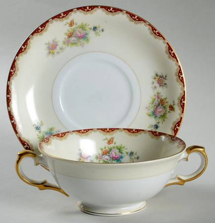 Rutland (Smooth Verge, Japan) Footed Cream Soup Bowl & Saucer Set