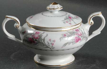 Saratoga (Red & Gray Flowers) Sugar Bowl & Lid