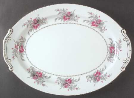 Saratoga (Red & Gray Flowers) 16" Oval Serving Platter