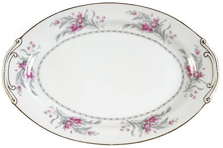 Saratoga (Red & Gray Flowers) 12" Oval Serving Platter