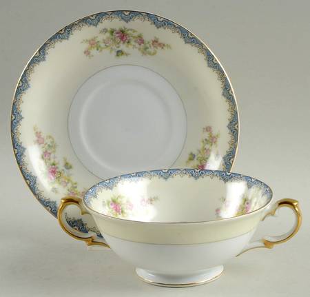 Seneca Blue Footed Cream Soup Bowl & Saucer Set