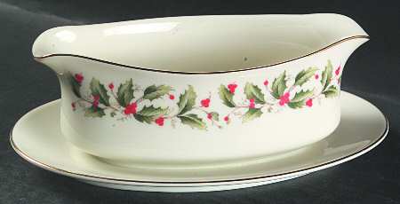 Holly Gravy Boat with Attached Underplate