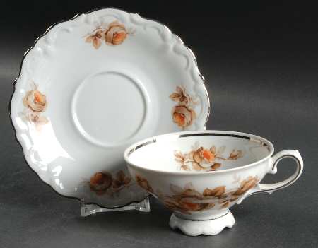 Brown Rose(Platinum Trim) Footed Cup & Saucer Set