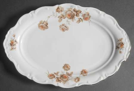 Brown Rose(Platinum Trim) 14" Oval Serving Platter