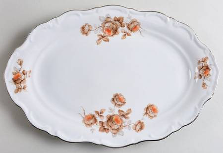 Brown Rose(Platinum Trim) 12" Oval Serving Platter