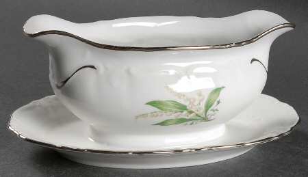 Lilly Lily of The Valley Gravy Boat with Attached Underplate