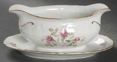 Moss Rose Gravy Boat with Attached Underplate