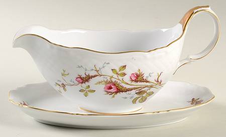 Rose Brier (White) Gravy Boat with Attached Underplate
