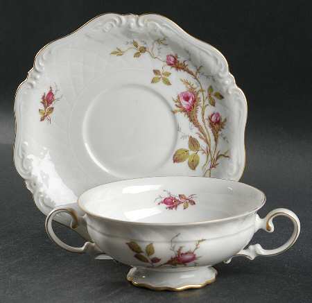Rose Brier (White) Footed Cream Soup Bowl & Saucer Set
