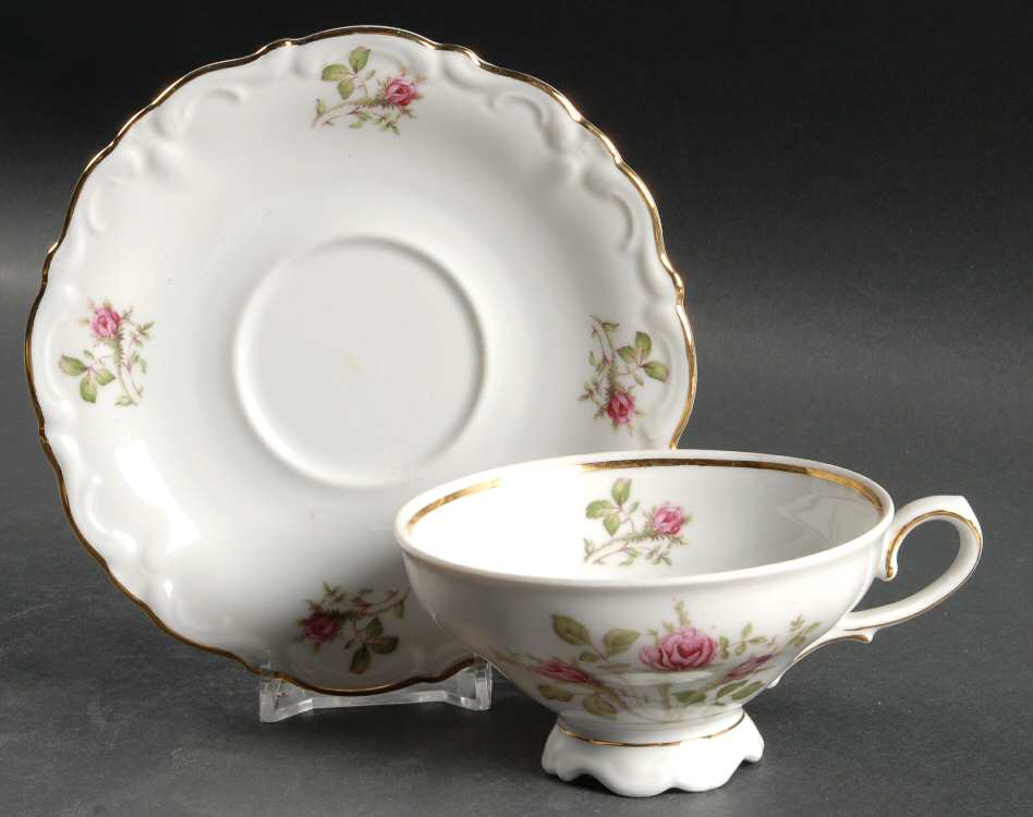 Wild Rose (Floral Center) Footed Cup & Saucer Set