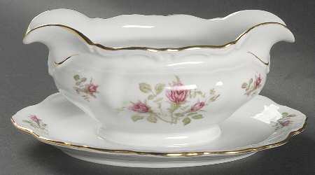Wild Rose (Floral Center) Gravy Boat with Attached Underplate