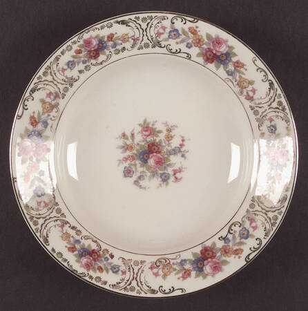 Queens Rose (Smooth, Gold Scrolls) Rim Soup Bowl