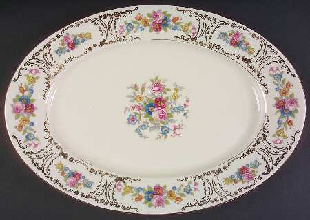 Queens Rose (Smooth, Gold Scrolls) 12" Oval Serving Platter