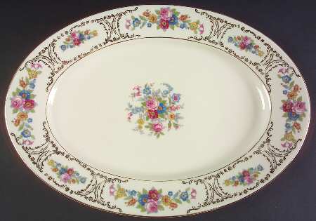 Queens Rose (Smooth, Gold Scrolls) 15" Oval Serving Platter