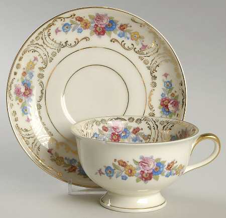 Queens Rose (Smooth, Gold Scrolls) Footed Cup & Saucer Set