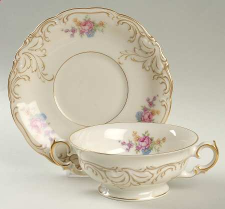 Renaissance Footed Cream Soup Bowl & Saucer Set by Royal Ivory (Czech, Germany)