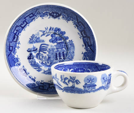 Blue Willow Flat Cup & Saucer Set