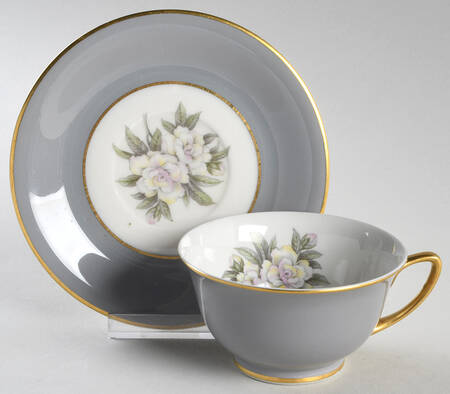 Countess Heirloom Gray (Gold Trim) Footed Cup & Saucer Set