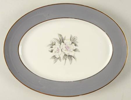 Countess Heirloom Gray (Gold Trim) 11" Oval Serving Platter