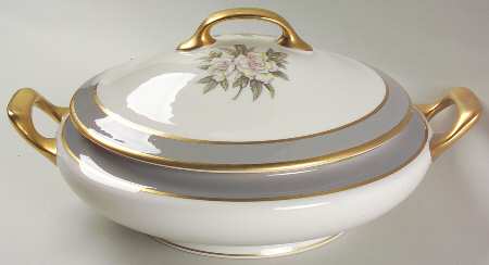 Countess Heirloom Gray (Gold Trim) Round Covered Vegetable