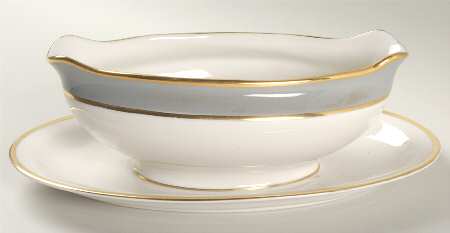 Countess Heirloom Gray (Gold Trim) Gravy Boat with Attached Underplate