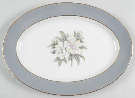 Countess Heirloom Gray (Gold Trim) 13" Oval Serving Platter