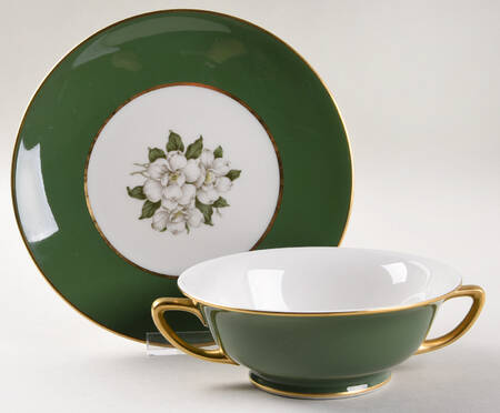Countess Madison Jade Green Footed Cream Soup Bowl & Saucer Set