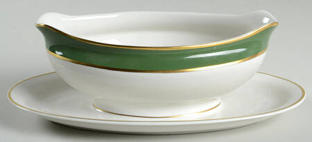 Countess Madison Jade Green Gravy Boat with Attached Underplate