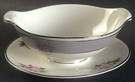 Countess Margaret Rose Gray (Platinum Trim) Gravy Boat with Attached Underplate