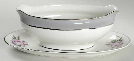 Countess Margaret Rose Gray (Platinum Trim) Gravy Boat with Attached Underplate