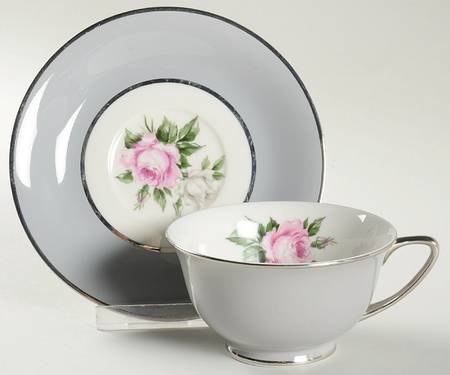 Countess Margaret Rose Gray (Platinum Trim) Footed Cup & Saucer Set