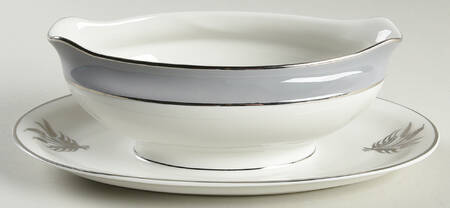 Countess Silver Wheat Gray Gravy Boat with Attached Underplate