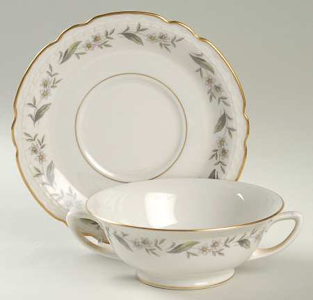 Fleur De Blanc Footed Cream Soup Bowl & Saucer Set