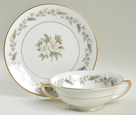 Gardenia Footed Cream Soup Bowl & Saucer Set