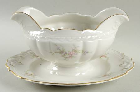 Sandra (Gold Trim) Gravy Boat with Attached Underplate