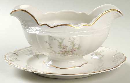 Sandra (Gold Trim) Gravy Boat with Attached Underplate