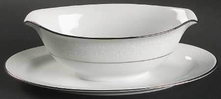 White Lace Gravy Boat with Attached Underplate