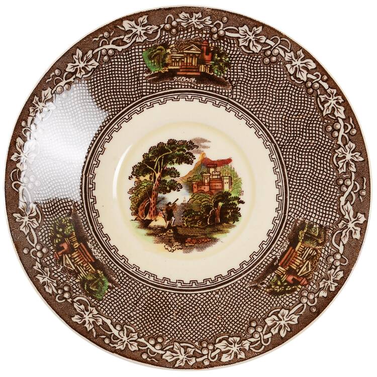 Jenny Lind Brown Multicolor (Leaf Border) Saucer for Flat Cup