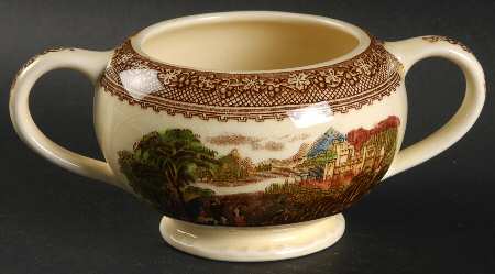 Jenny Lind Brown Multicolor (Leaf Border) Sugar Bowl No Lid by Royal Staffordshire